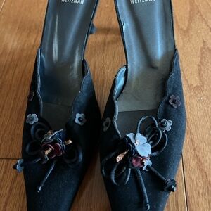 Black Floral Embellished Women's Shoes Size: 10